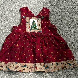 Holiday Dress Tree Appliqué - Red & Cream Handmade w/ Overall Shoulder Straps